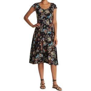 Tommy Hilfiger Women’s Black Lined Floral Print Midi Dress Size 8